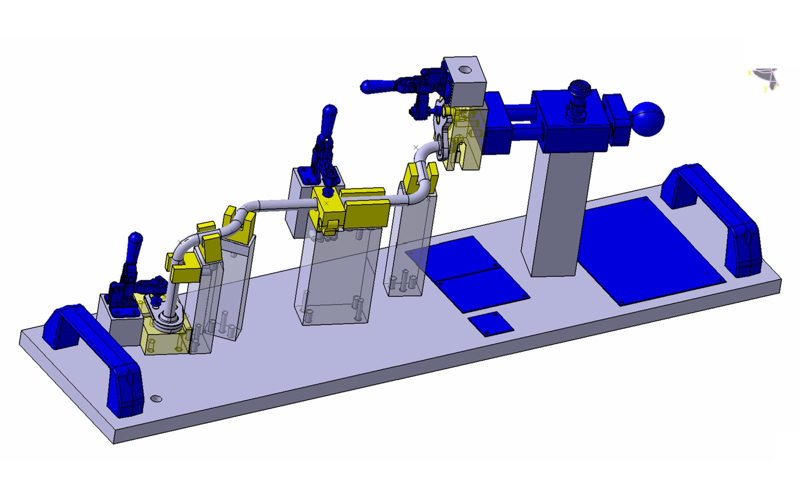 3D design model of a bend gauge for a tube elbow with locators and clamps, CAD-IS Germany