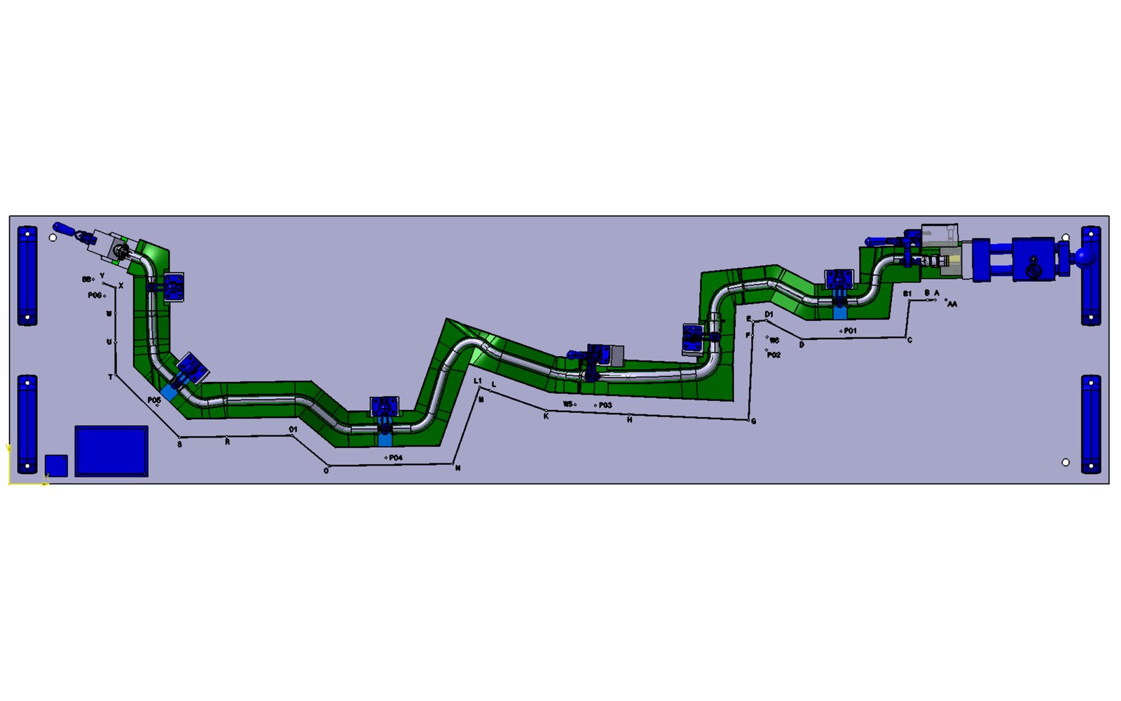 3D design model of a contour checking fixture for a plastic line with multiple bends, CAD-IS Germany