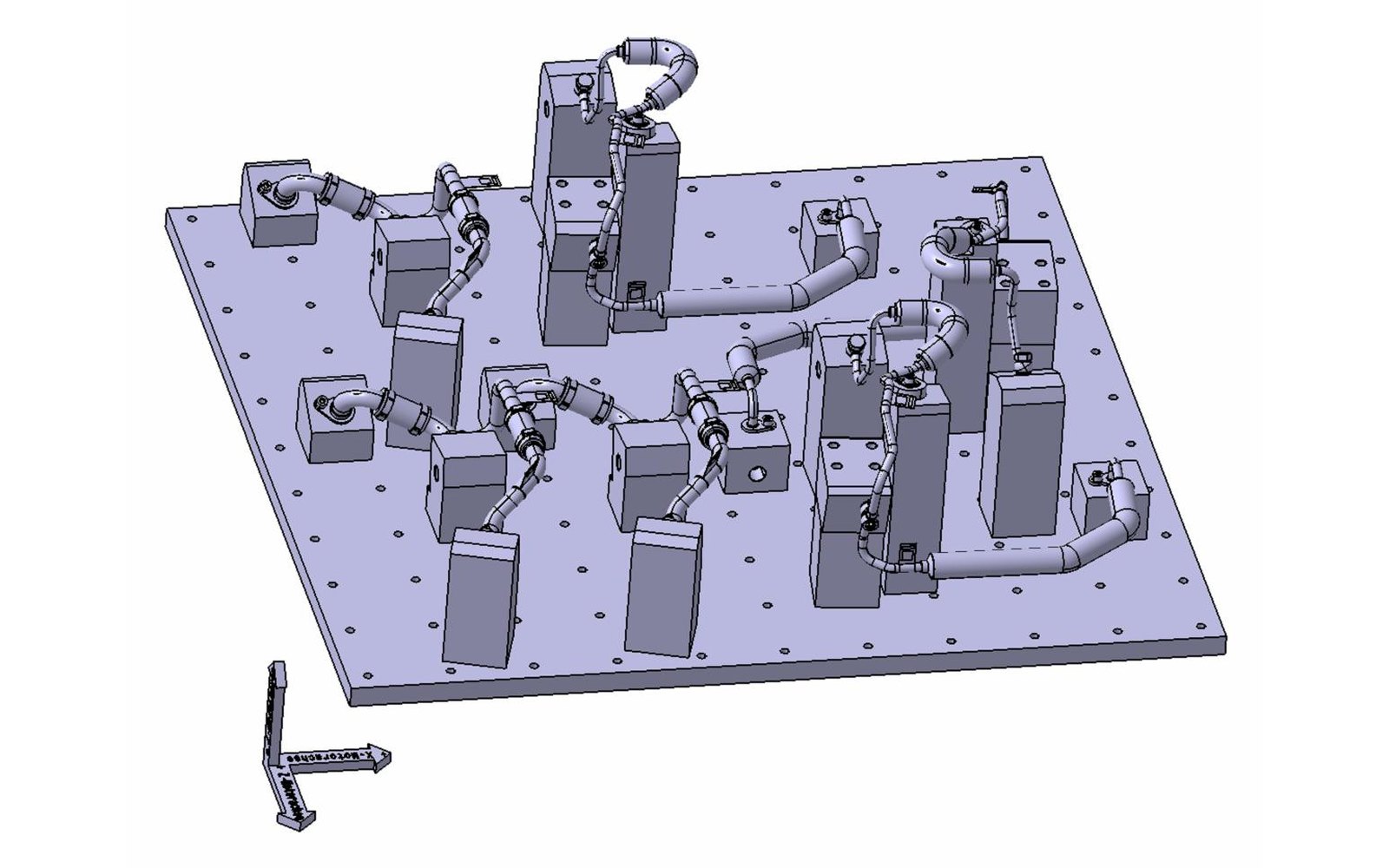 3D model of a test plate with nests for a line assembly, CAD-IS