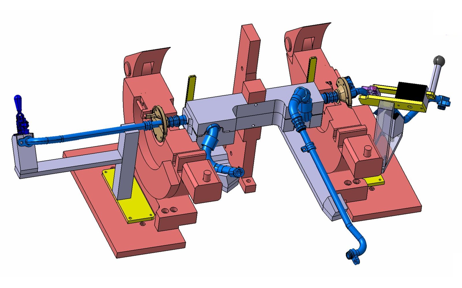 3D design model of a sleeve crimping fixture for a line with nests and clamps, CAD-IS