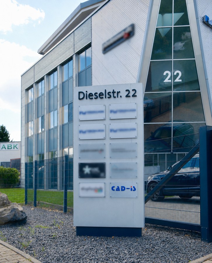 Eingangsschild Dieselstraße 22 Karben – Standort CAD-IS Industrie Service GmbH